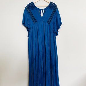 Free People Royal Blue Boho Maxi Dress Embroidered L